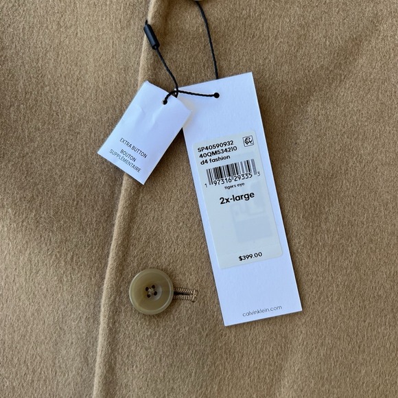 nwt calvin klein women's long pea coat wool blend camel tan size xxl - Picture 4 of 5